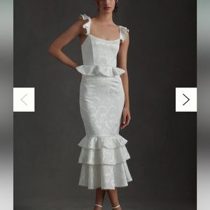 V. Chapman Violet Corset Ruffled Tiered Hem MIDI Dress